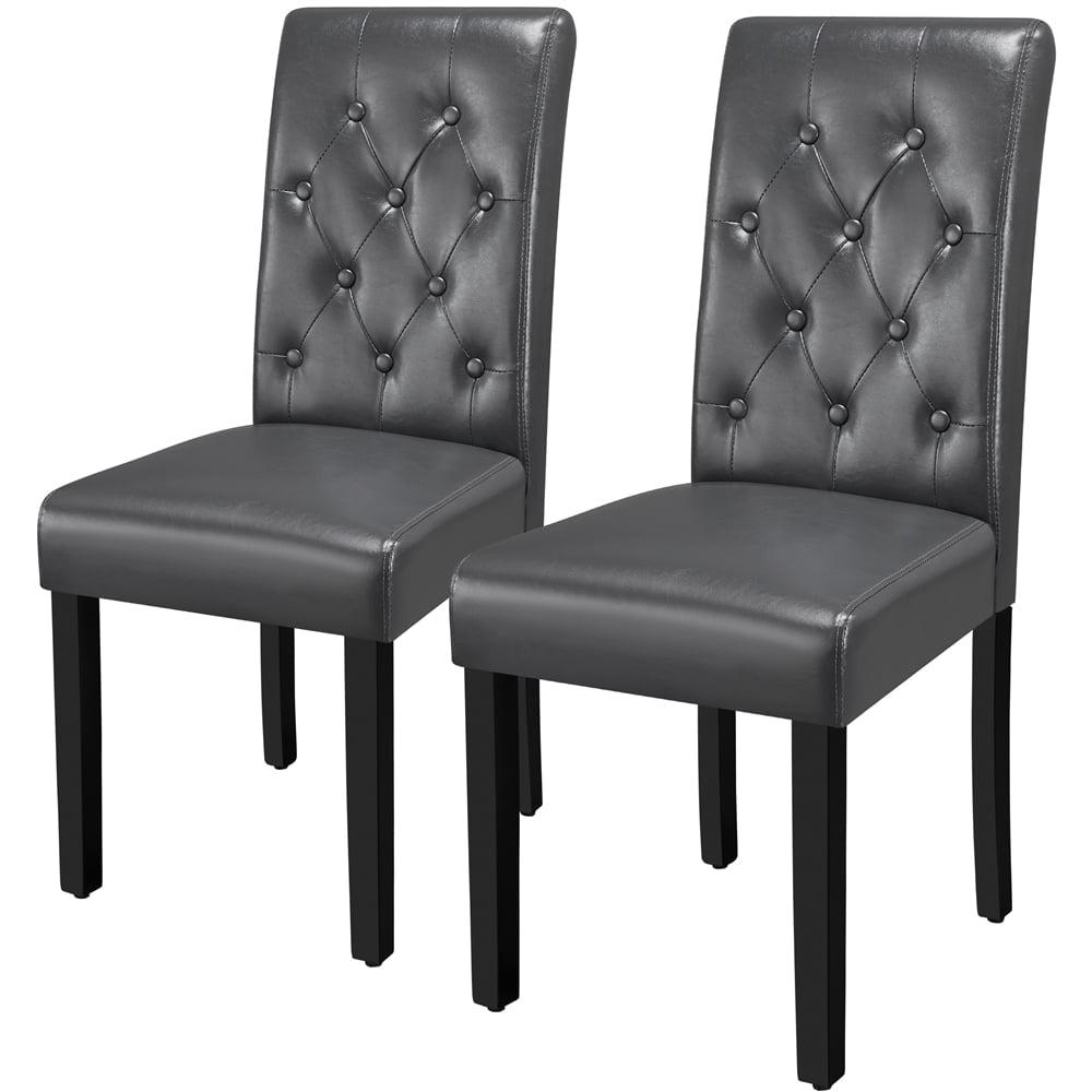 Alden Design Modern Tufted Padded Dining Chair with Tall Back, Set of 2, Gray