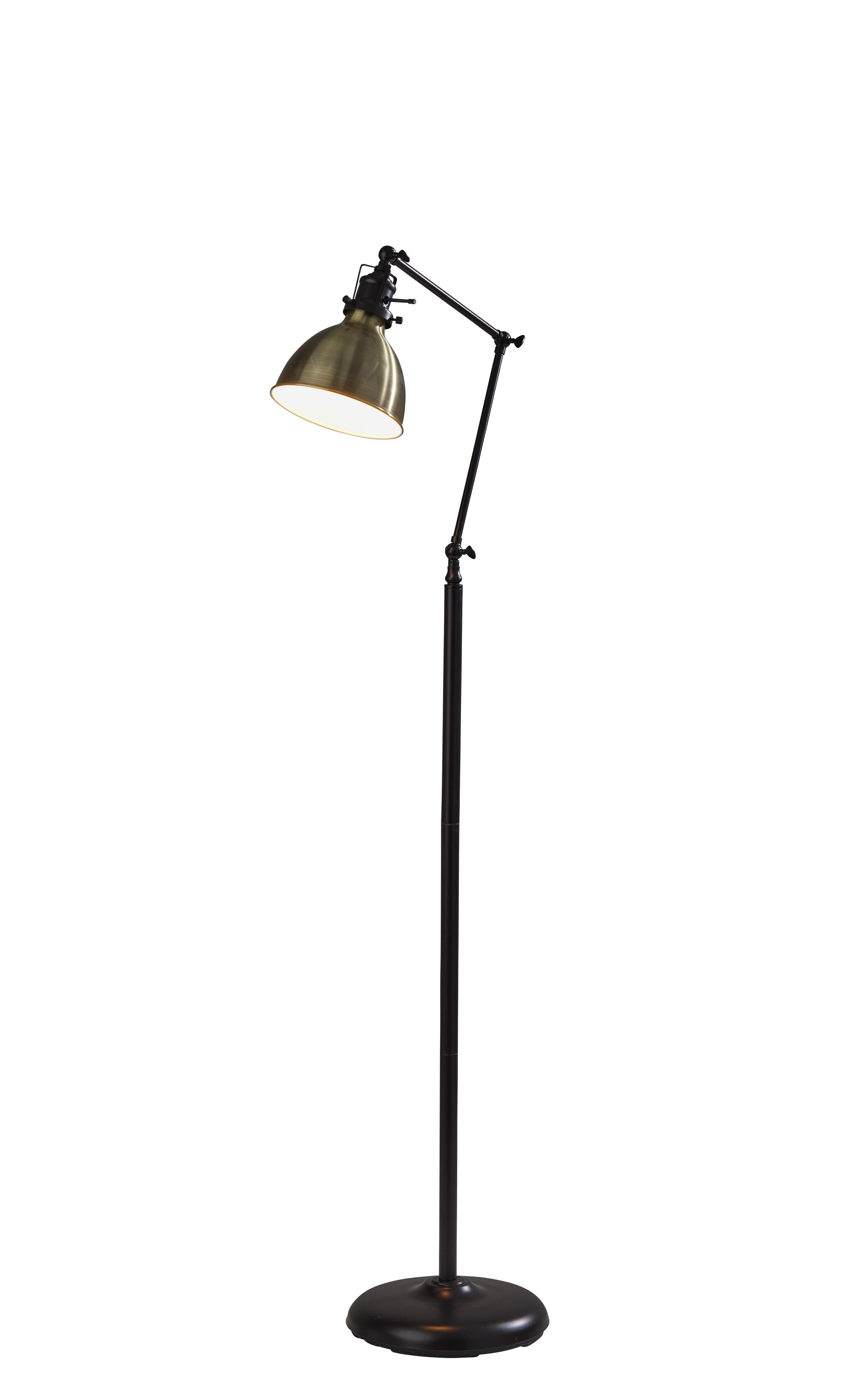 Vintage Adjustable Bronze Floor Lamp with Schoolhouse Shade