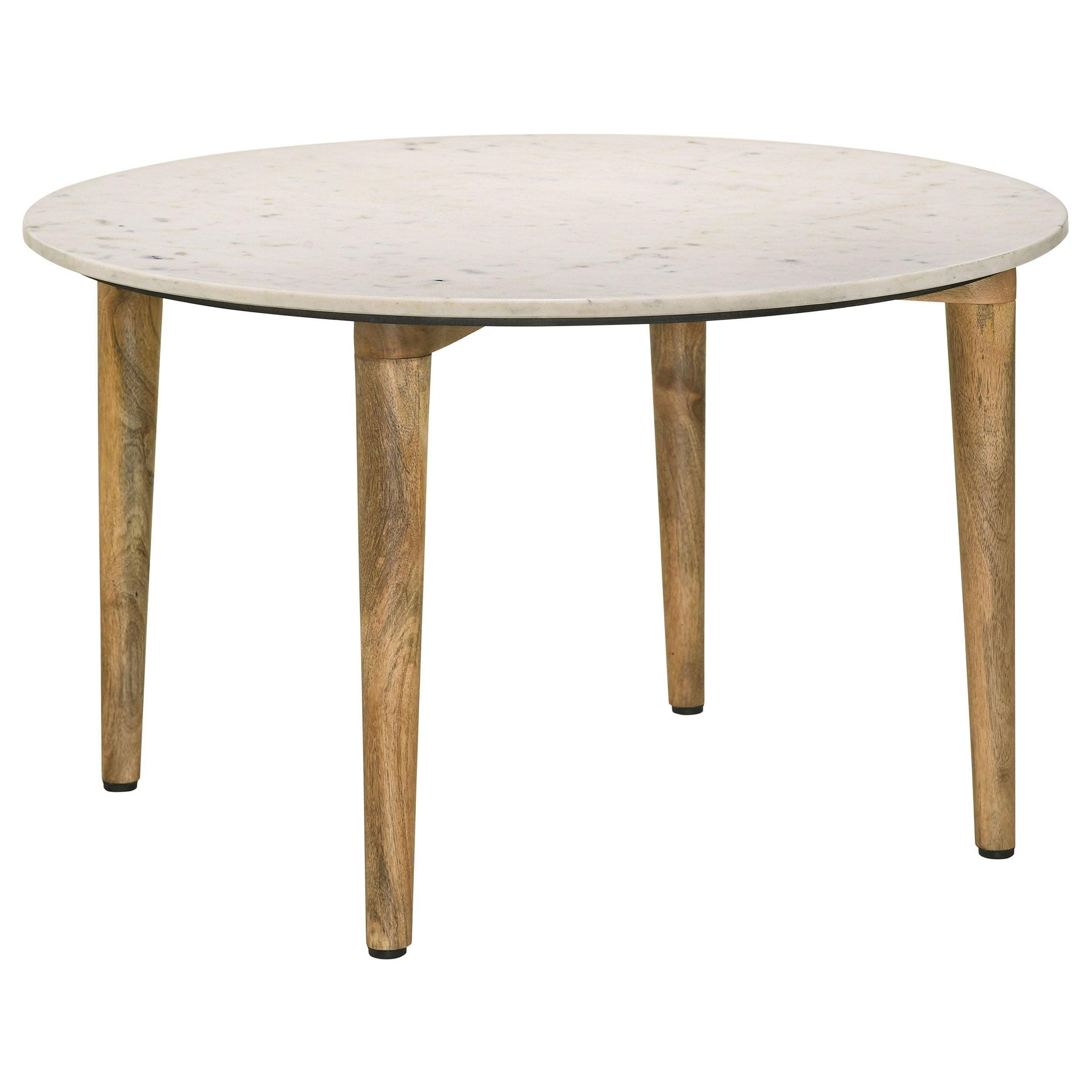 Rustic Round White Marble and Natural Wood Coffee Table