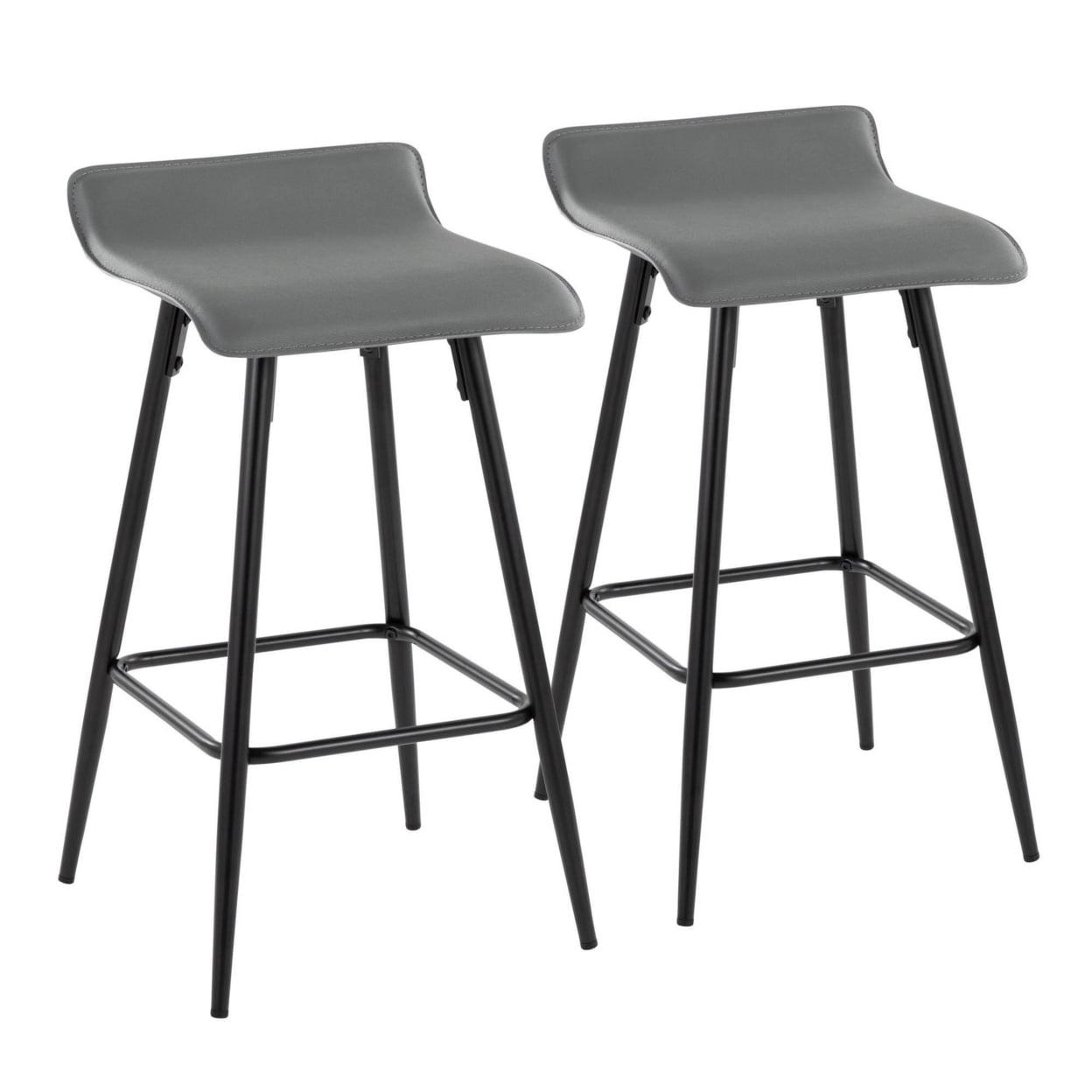 26" Contemporary Fixed Height Counter Stool In Black Steel And Gray Faux Leather By Lumisource - Set Of 2