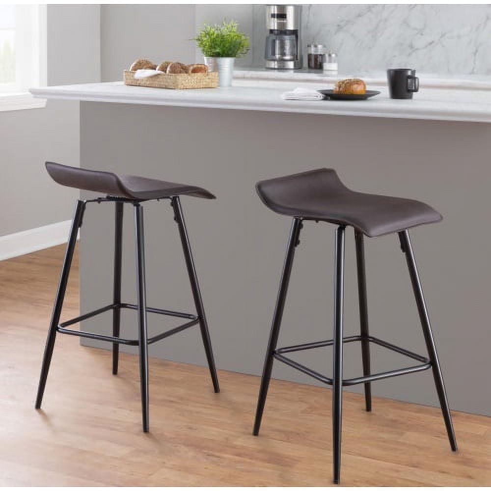 Espresso Faux Leather and Black Steel Counter Stool - Set of 2