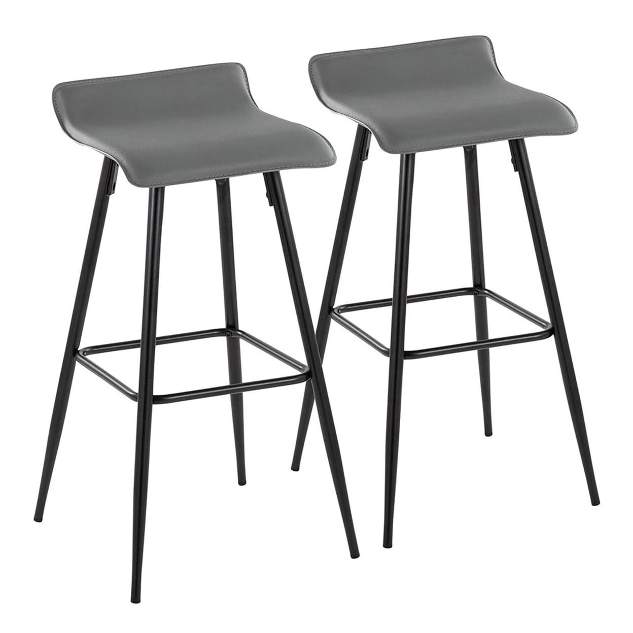 Ale 30" Gray Faux Leather and Black Steel Bar Stools, Set of 2