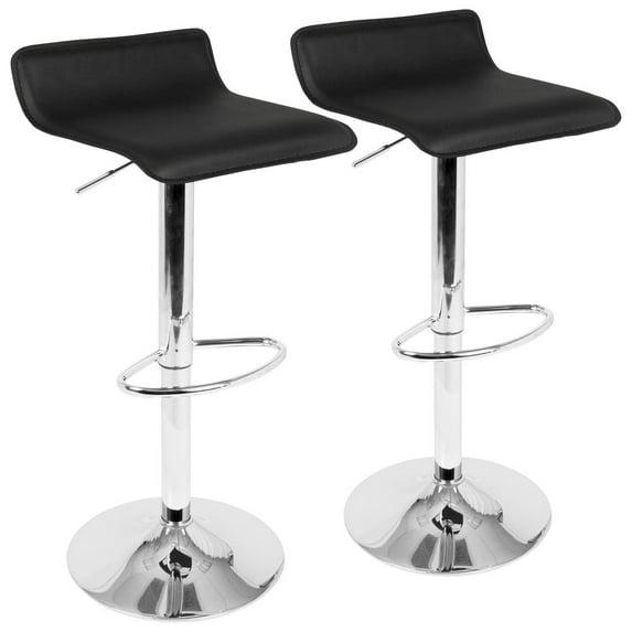 HomeRoots Set of Two Black and Silver Faux Leather and Metal Low Back Adjustable Height Swivel Bar Chairs
