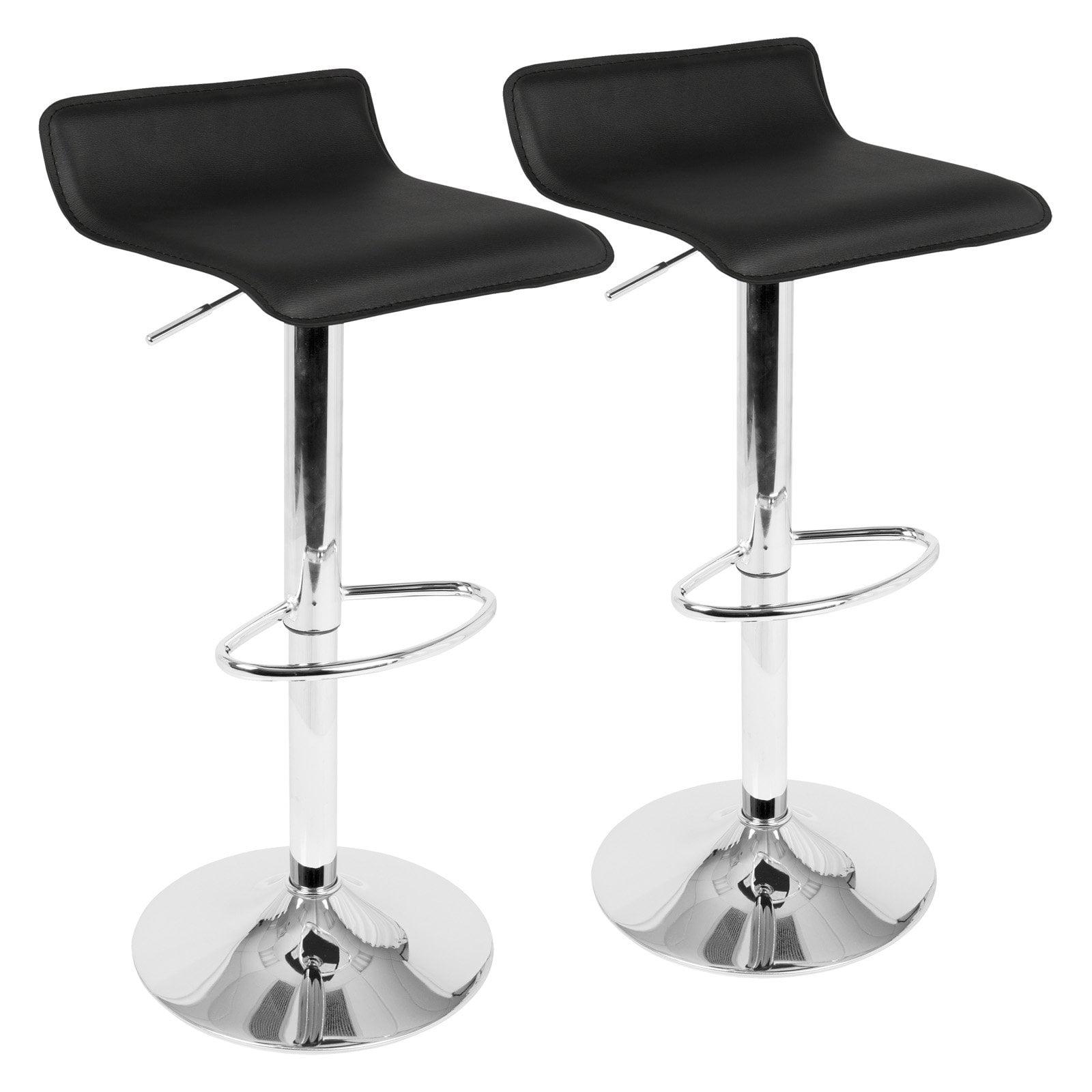 Set of 2 Ale Contemporary Adjustable Barstool Black - Lumisource: Chrome-Plated, Low Back, Swivel, PVC Upholstery