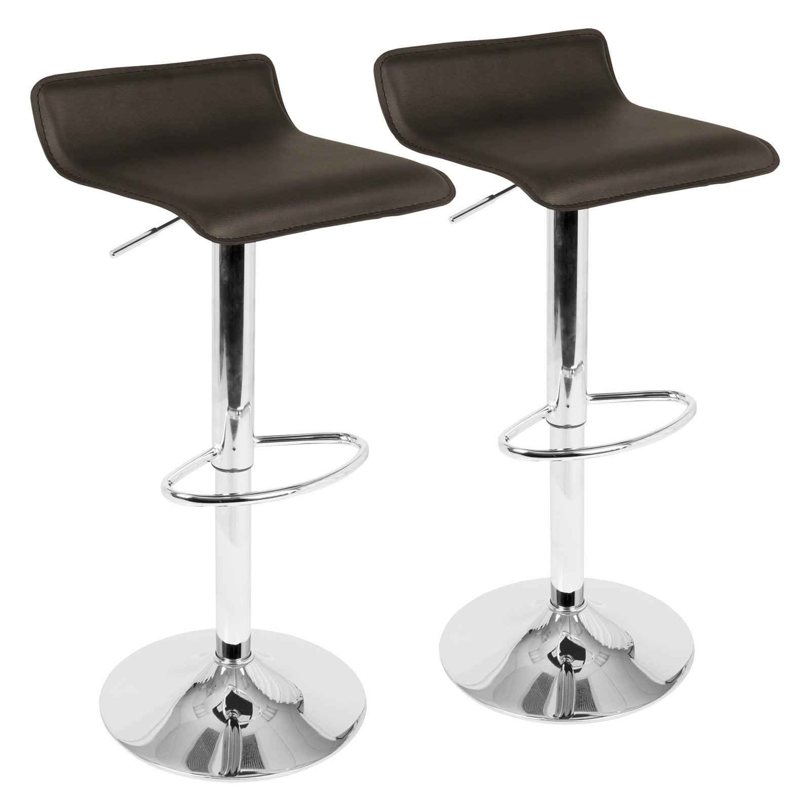 Set of 2 Ale Contemporary Adjustable Barstool Brown - Lumisource: Chrome-Plated, Swivel, Low Back, PVC Upholstery