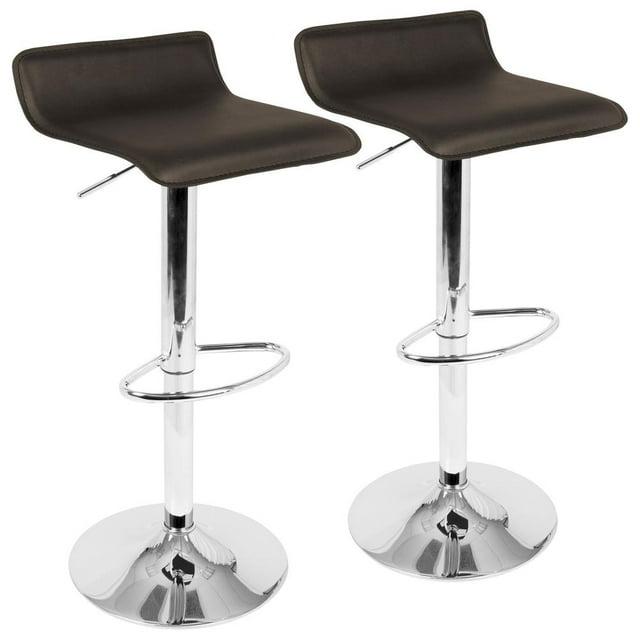 Set of 2 Ale Contemporary Adjustable Barstool Brown - Lumisource: Chrome-Plated, Swivel, Low Back, PVC Upholstery