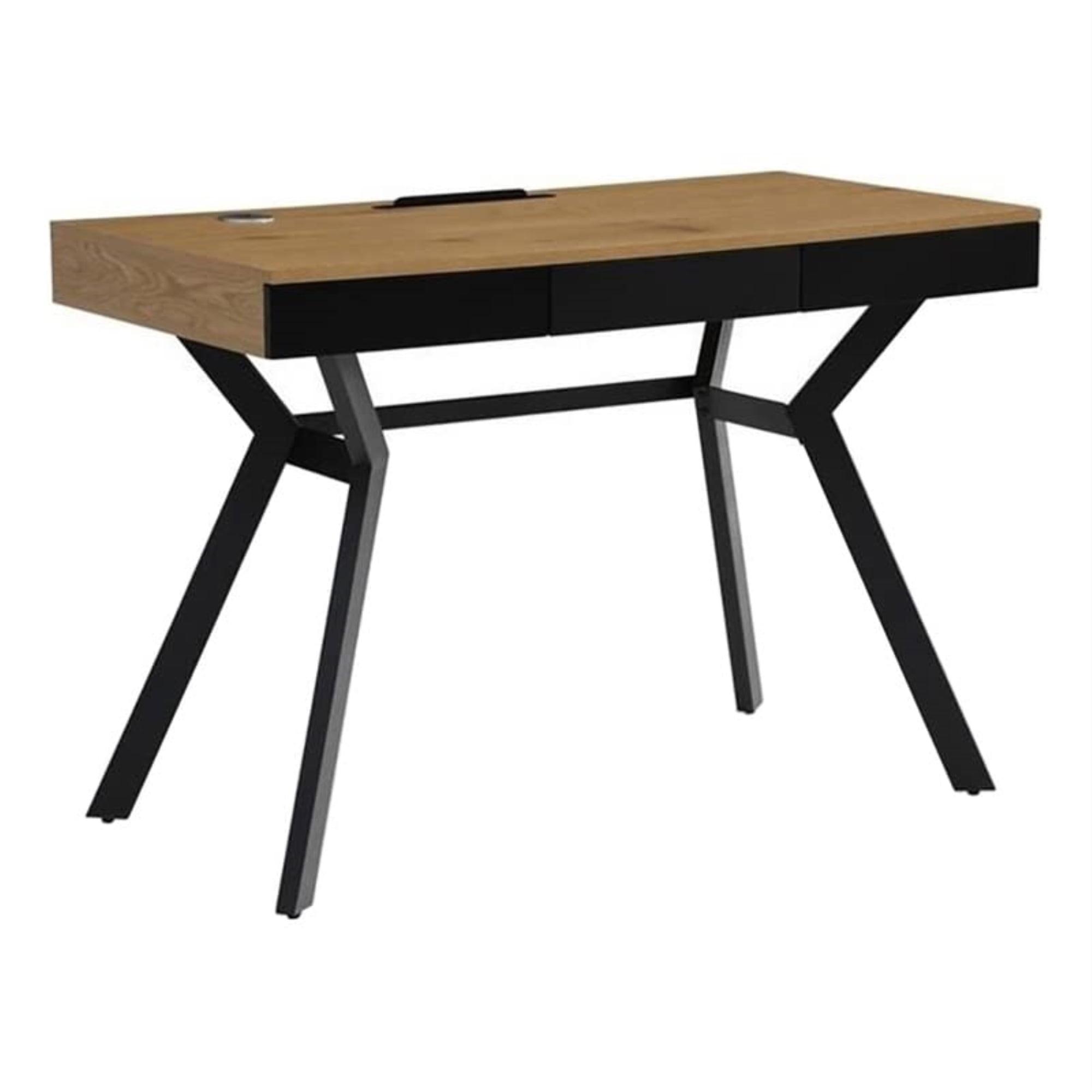 Natural Black Wood Desk with Three Drawers