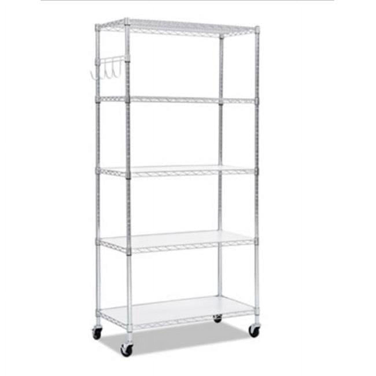 Alera 5-Shelf Wire Shelving Kit with Casters and Shelf Liners, 36w x 18d x 72h, Silver