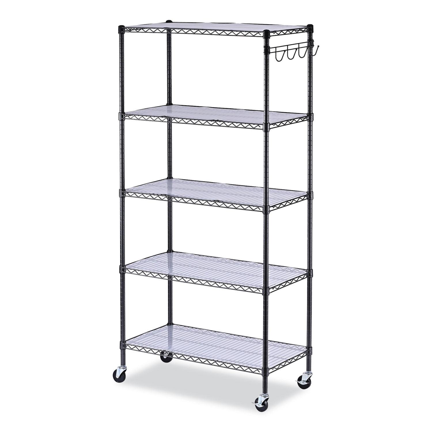 Alera Anthracite 5-Shelf Wire Shelving Unit with Casters, 36W x 18D x 72H