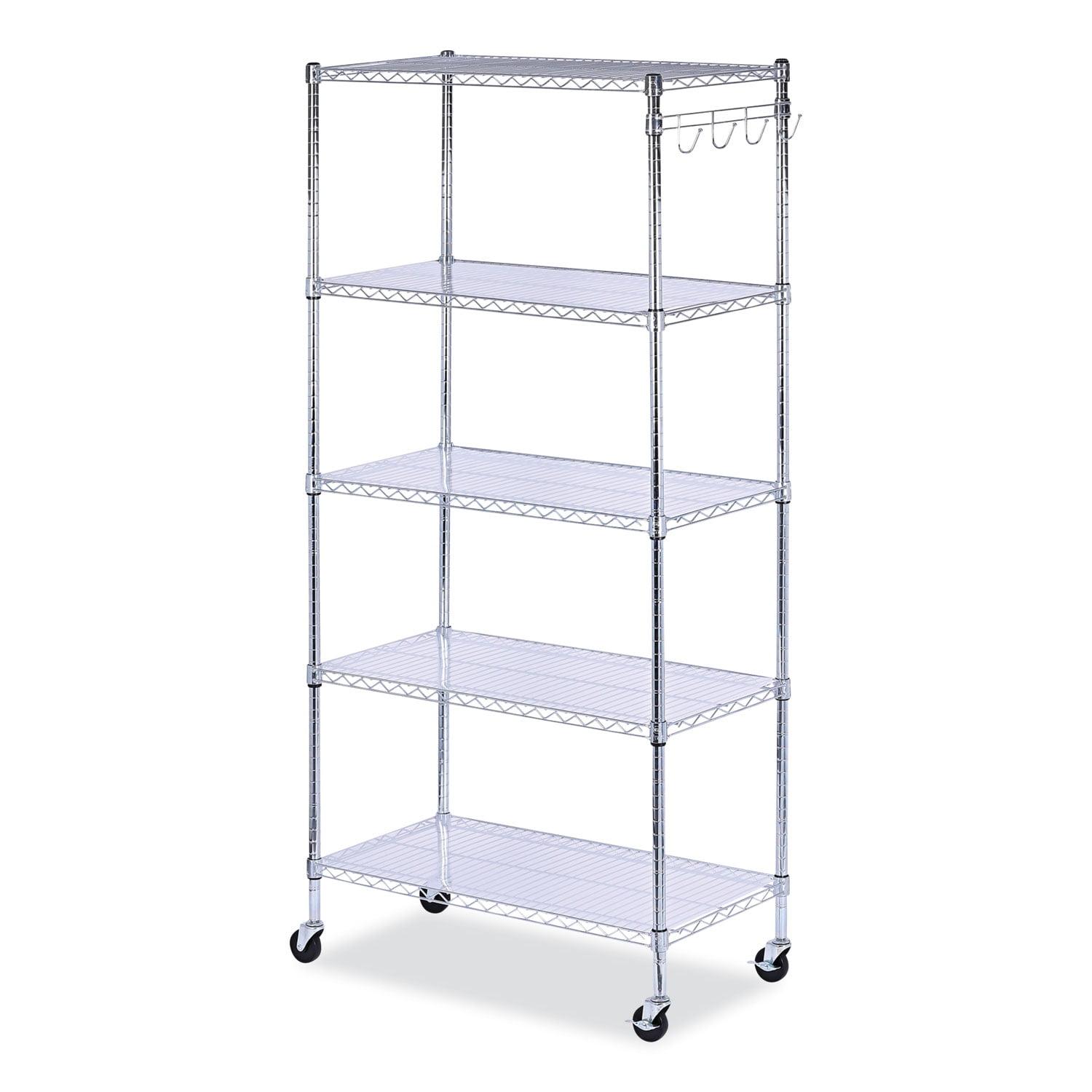 Silver Steel 5-Shelf Wire Shelving Unit with Casters and Liners, 36x18x72