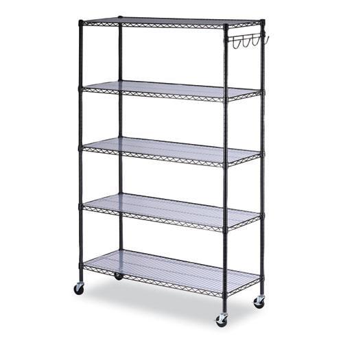 Versatile Black Anthracite 5-Shelf Wire Shelving Unit with Casters, 48"W x 18"D x 72"H