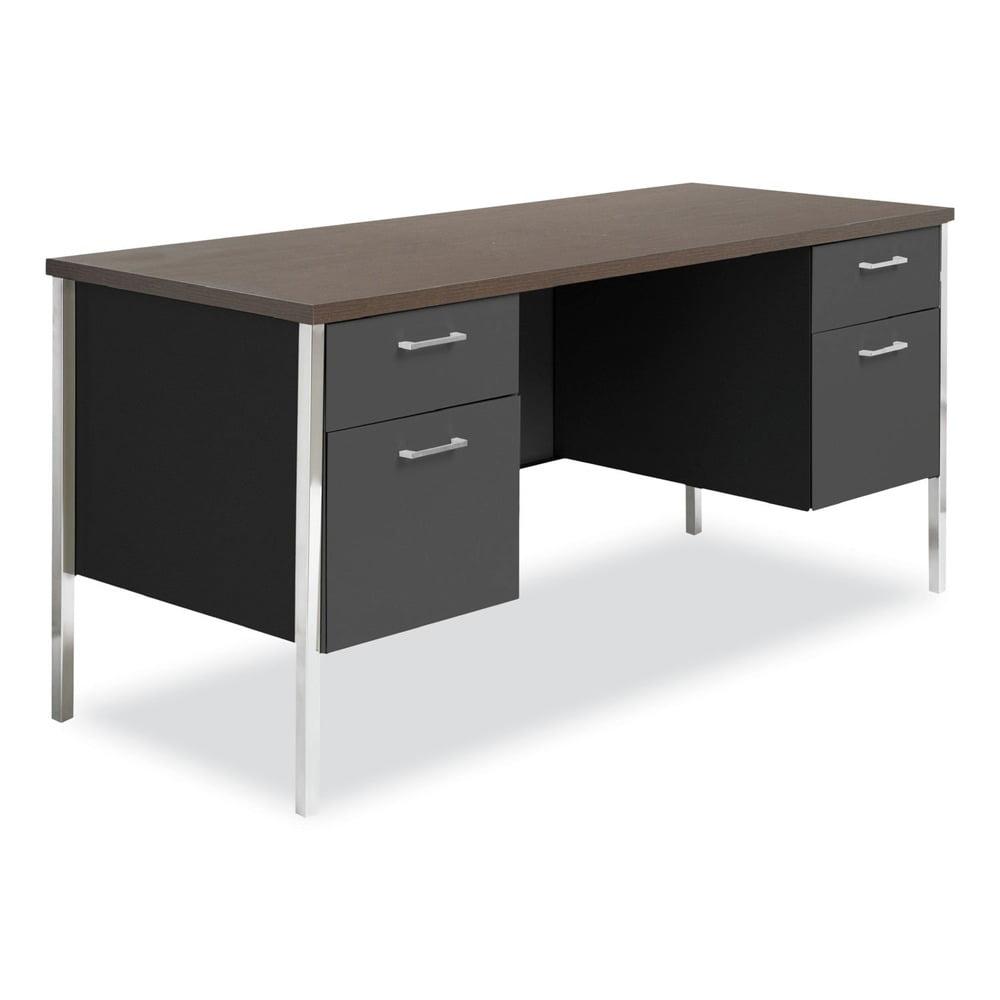 Alera Double Pedestal Steel Credenza, 60w x 24d x 29.5h, Mocha/Black