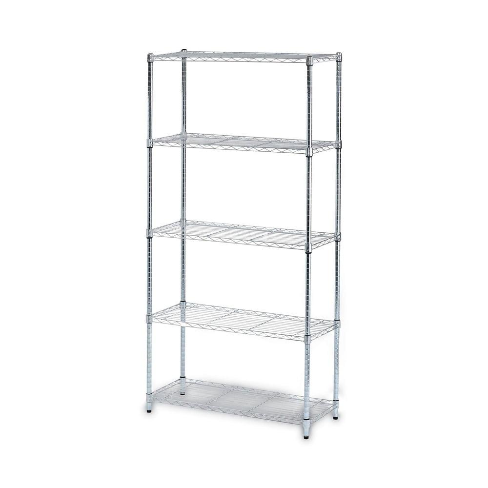 Sleek Silver 36'' W Five-Shelf Wire Storage Unit