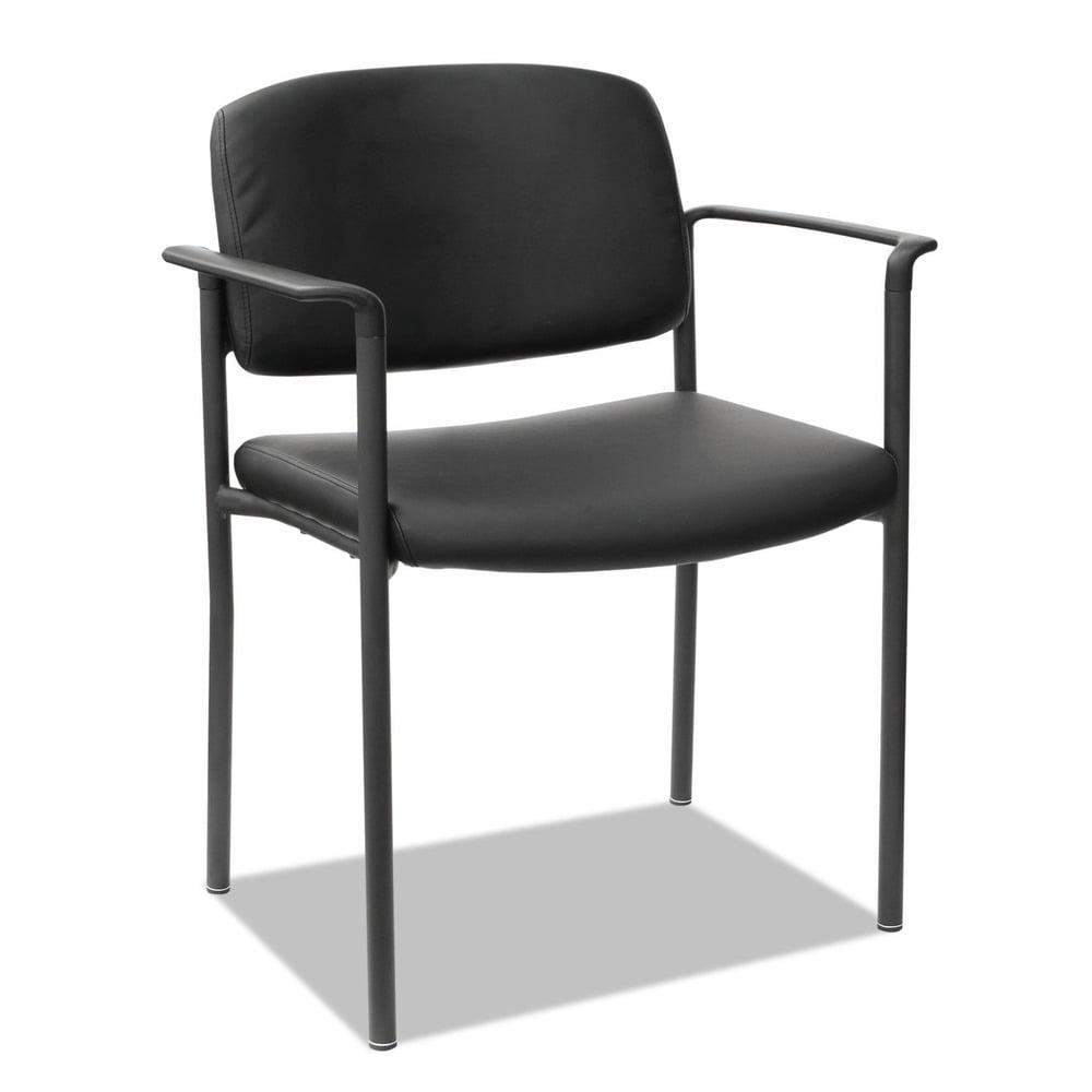 Black Faux Leather Stacking Guest Chair with Metal Frame