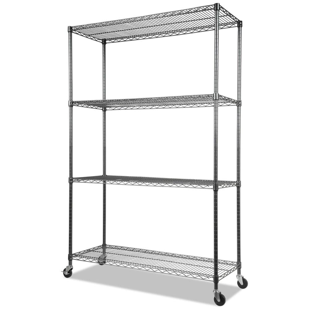 72" Anthracite Black Steel Mobile Shelf Rack with 4 Shelves