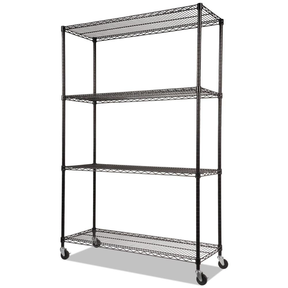 Black 72" NSF Certified 4-Shelf Wire Shelving Unit with Casters