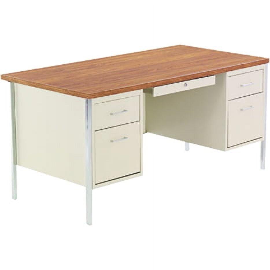 Executive Cherry-Putty Steel Desk with Locking File Drawer