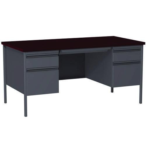 Mahogany and Charcoal Executive Desk with Filing Cabinet