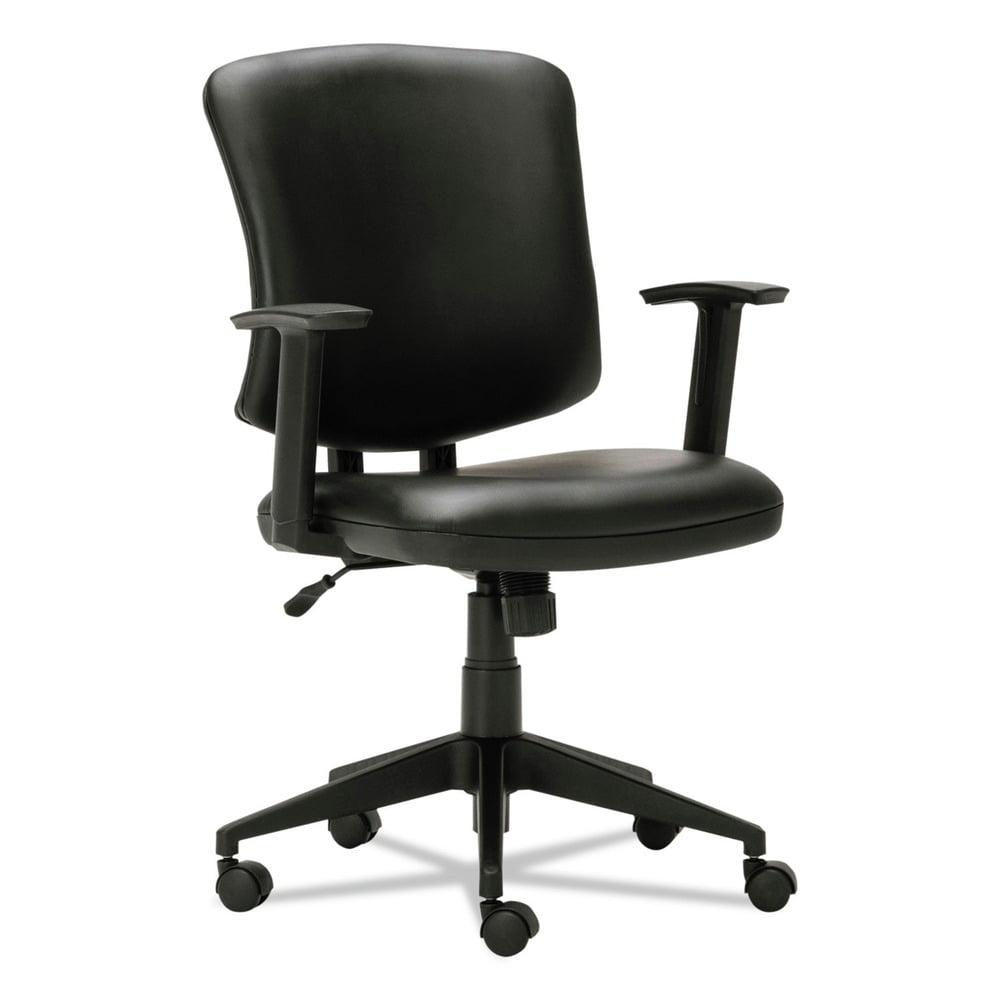 Adjustable Ergonomic Leather Task Chair with Swivel Arms, Black