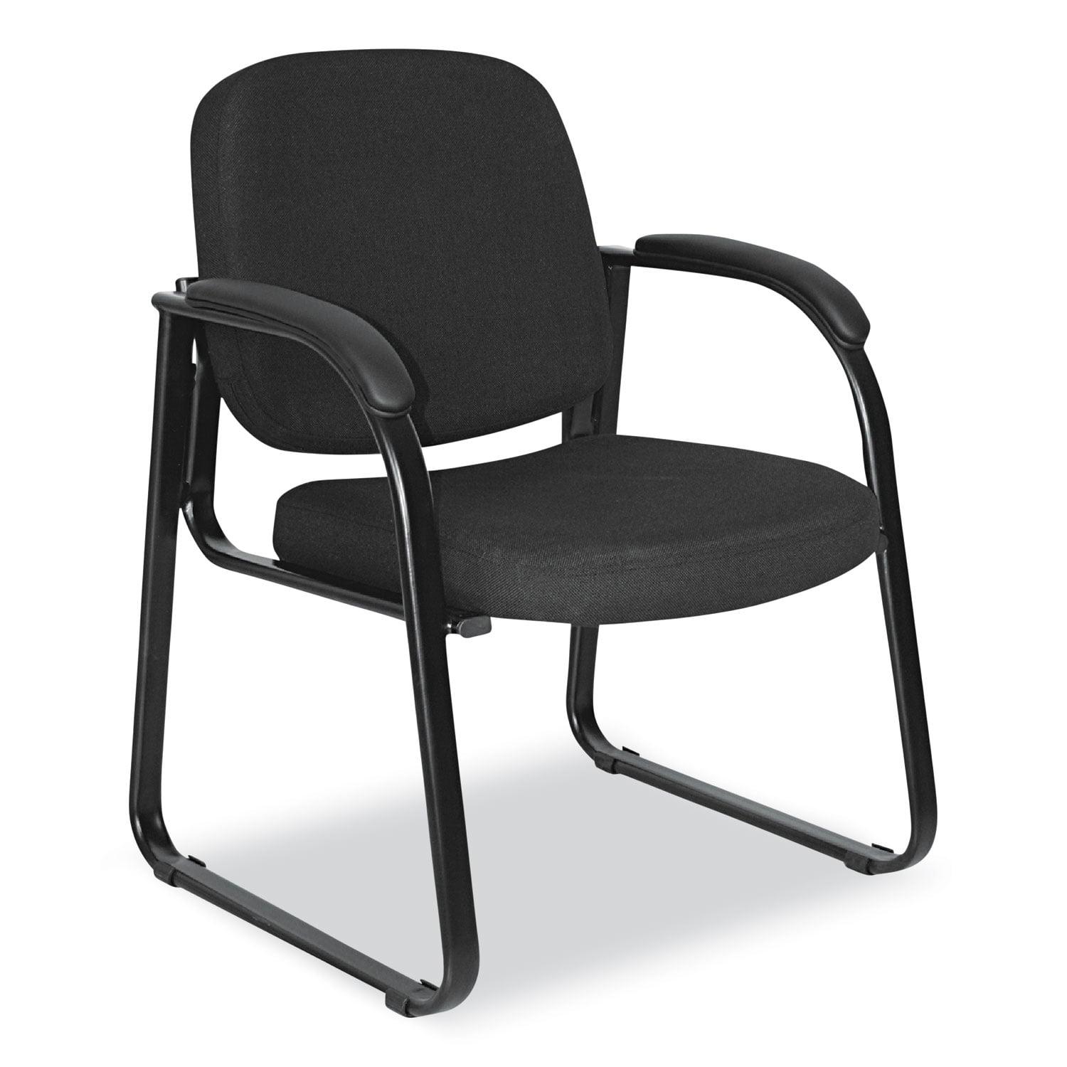 Sleek Black Fabric Half-Back Guest Chair with Metal Sled Base