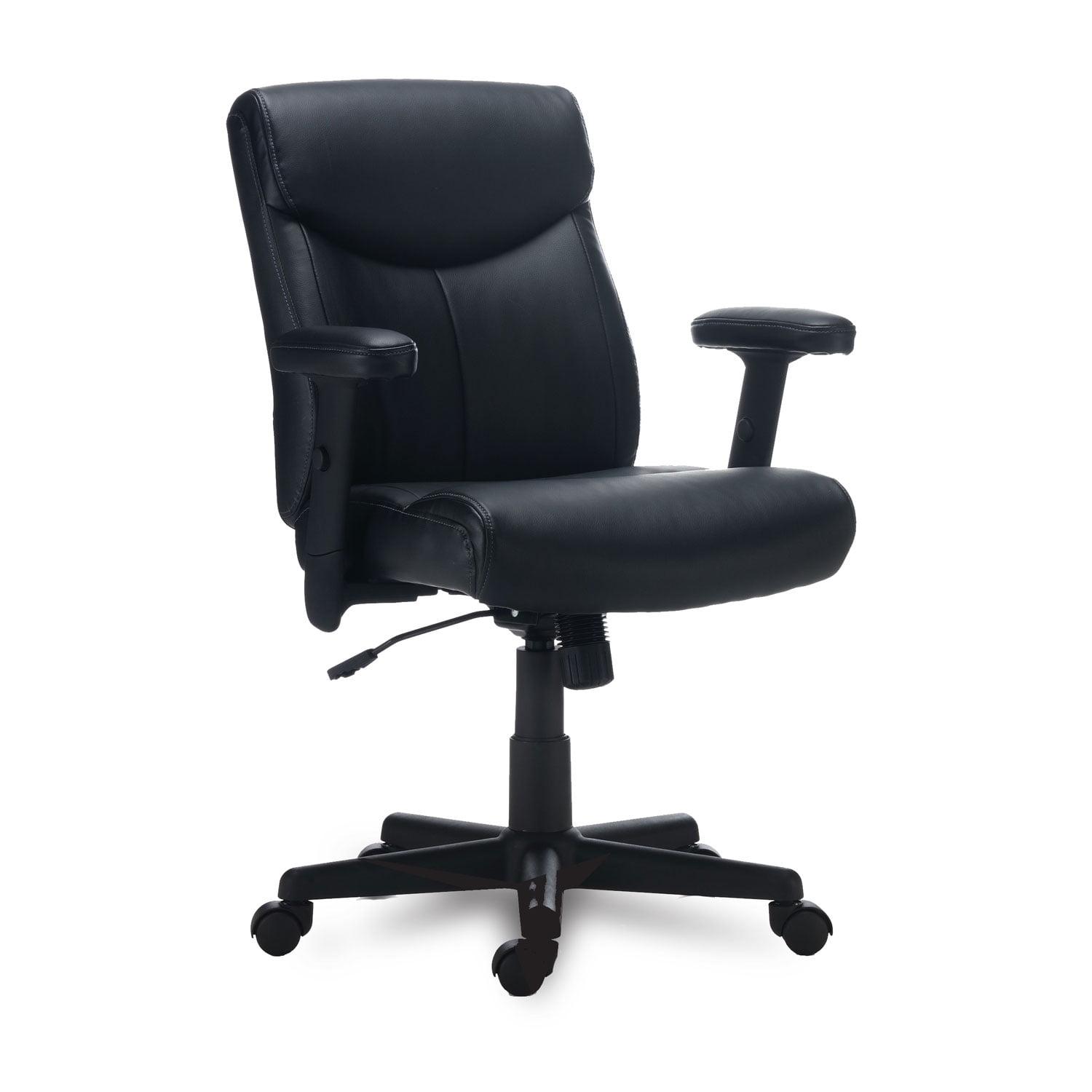 Executive Black Leather Swivel Chair with Adjustable Arms