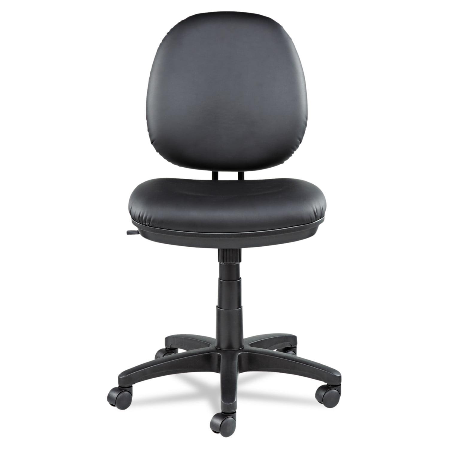 Black Leather Armless Swivel Task Chair with Plastic Base