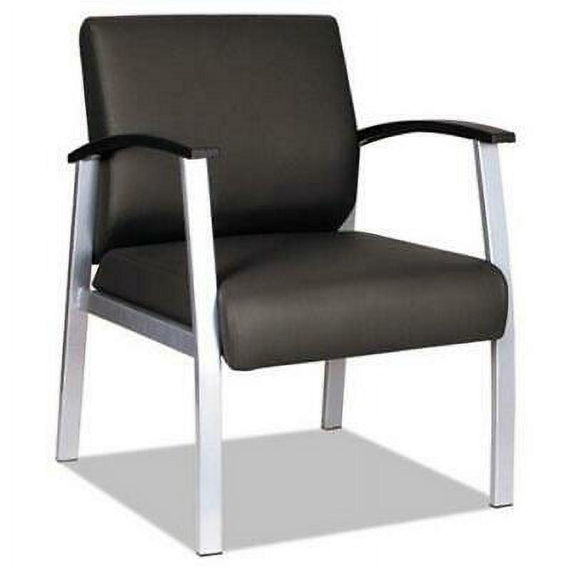 Black Leather Mid-Back Guest Chair with Metal Frame