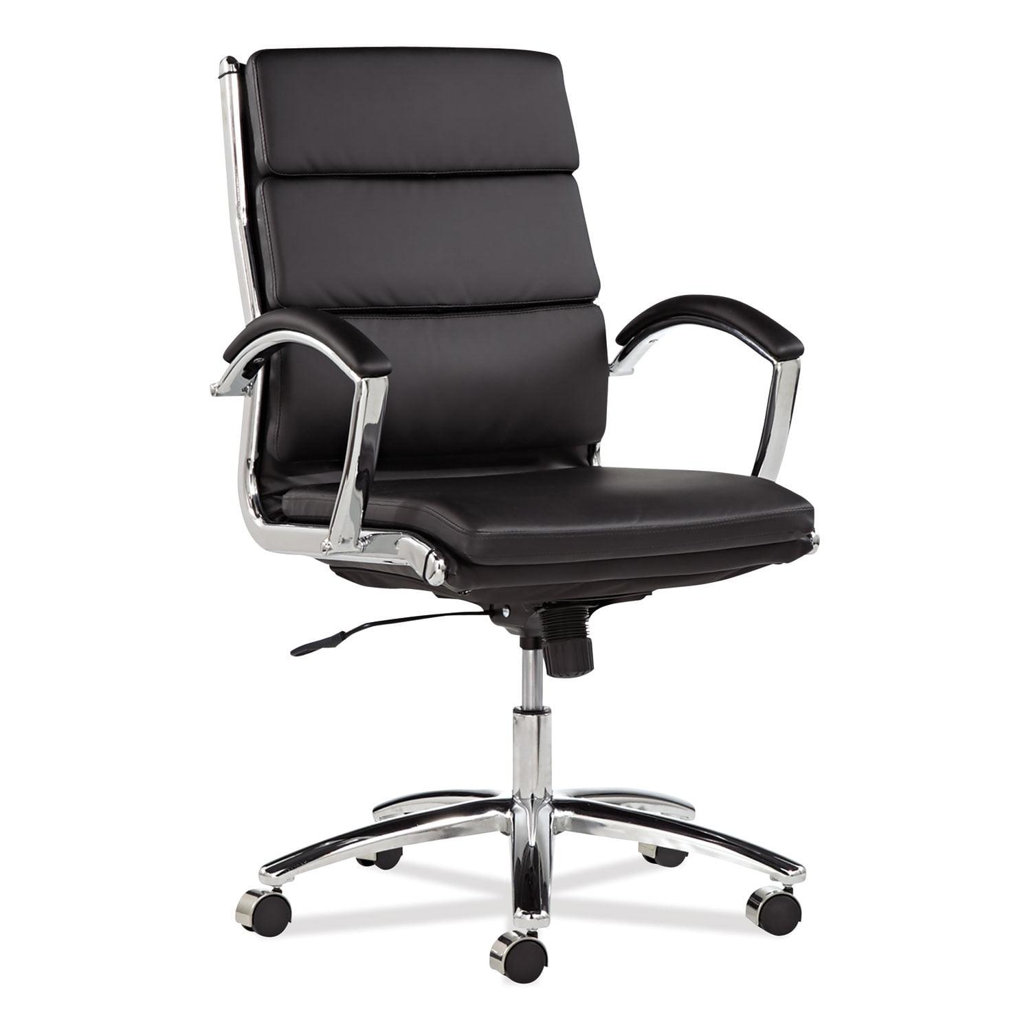 Slim Profile Black Leather Swivel Office Chair with Chrome Base