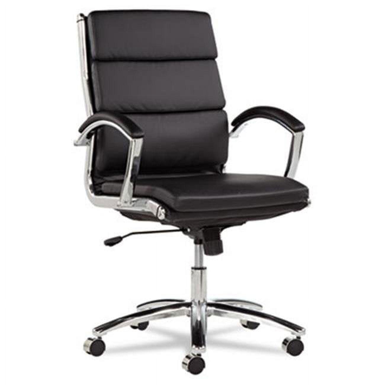 Slim Profile Black Leather Swivel Office Chair with Chrome Base