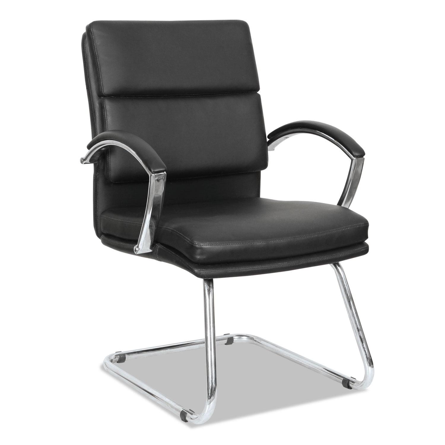 Neratoli Chrome-Base Slim Profile Black Leather Guest Chair