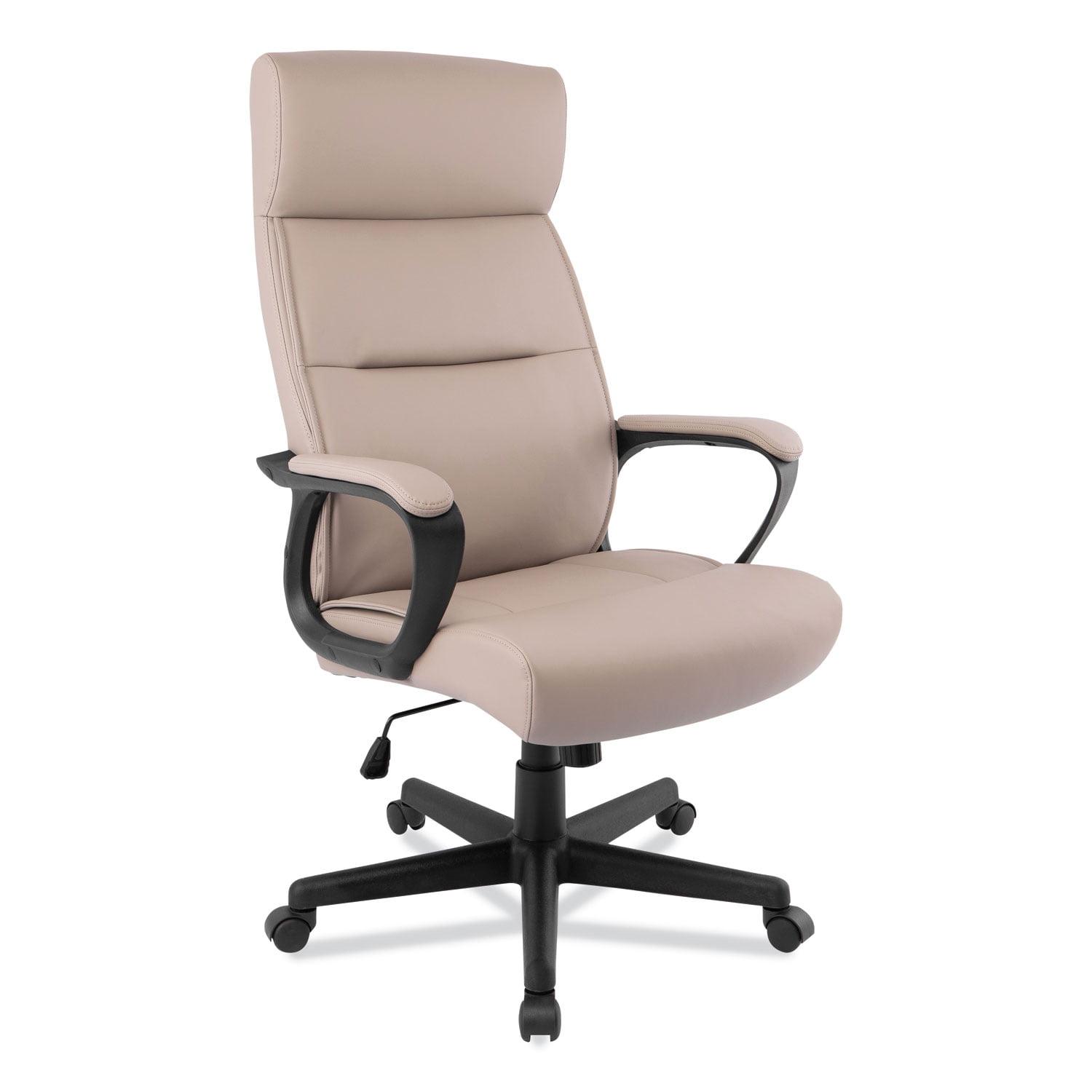 Tan High-Back Task Chair with Fixed Arms and Plastic Base