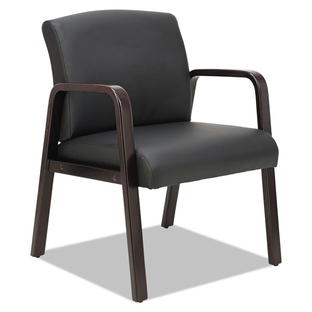 Espresso Black Leather Guest Chair with Wooden Frame