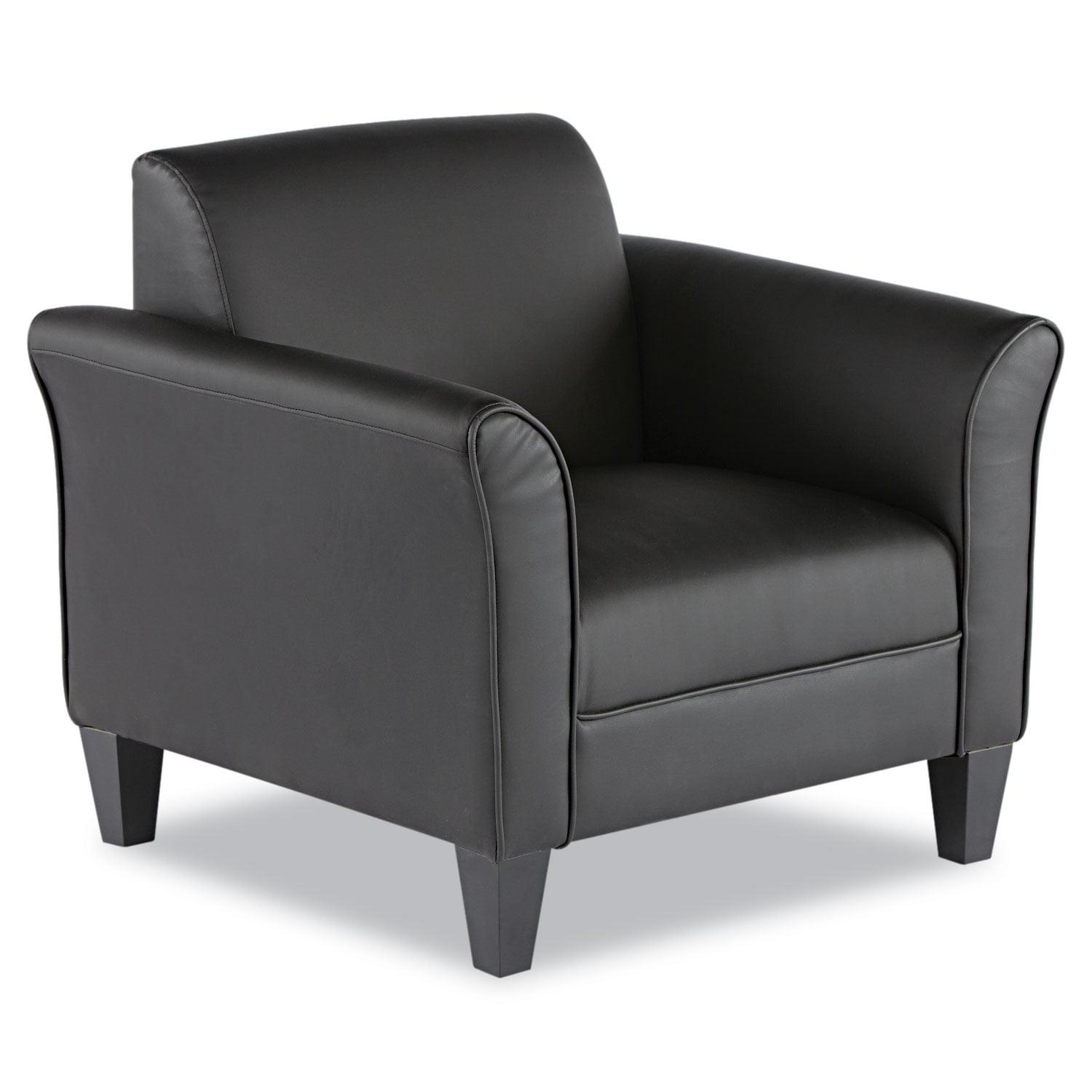 Classic Black Leather Club Chair with Wood Pyramid Legs