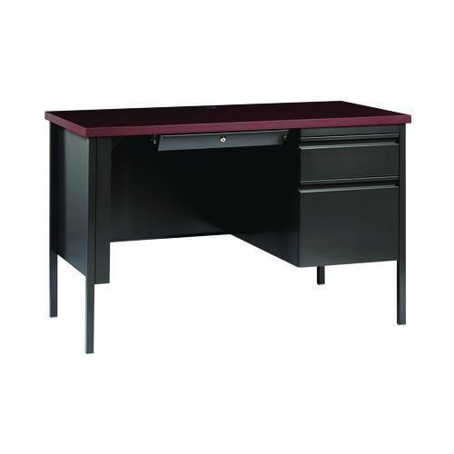 Mahogany and Charcoal Steel Desk with Drawers