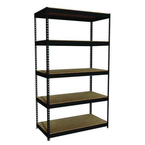 Alera Steel Shelving Unit with Particleboard Shelves, Five-Shelf, 48w x 24d x 84h, Steel, Black