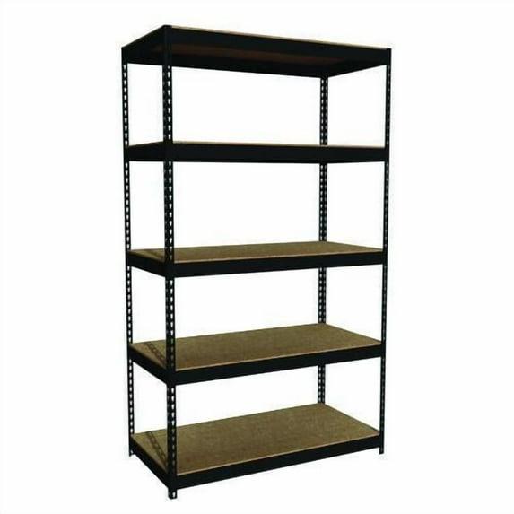 Alera Steel Shelving Unit with Particleboard Shelves, Five-Shelf, 48w x 24d x 84h, Steel, Black