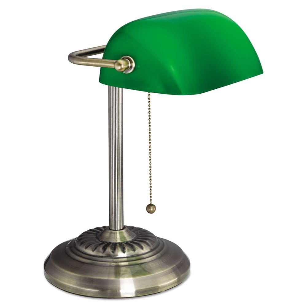 Antique Brass Banker's Lamp with Green Glass Shade