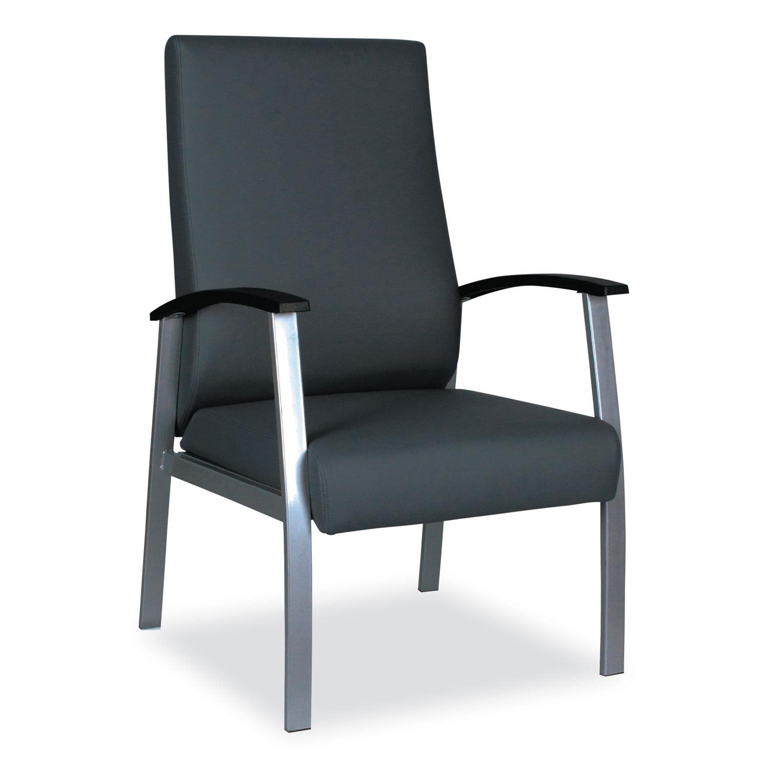 High-Back Black Metal Guest Chair with Fixed Arms