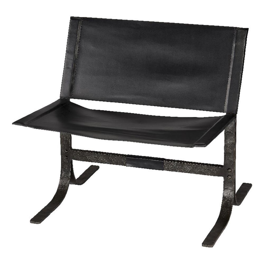 Black Leather and Iron Handcrafted Sling Chair