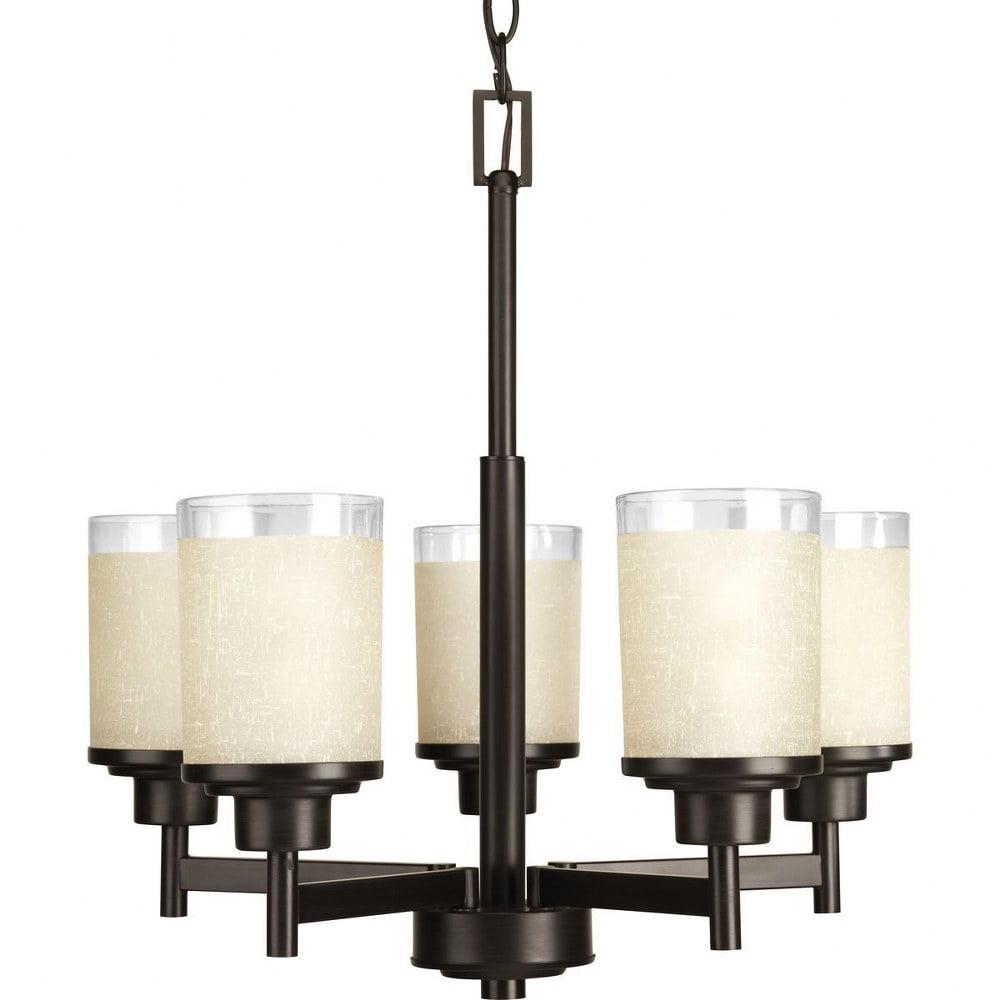 Progress Lighting Alexa 5-Light Linear Chandelier, Steel, Antique Bronze, Textured White Linen Glass