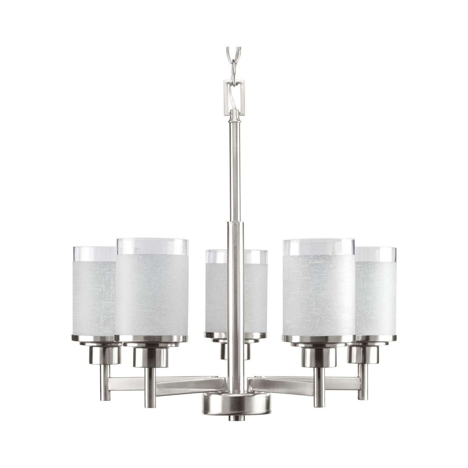 Progress Lighting Alexa Collection 5-Light Linear Chandelier, Brushed Nickel, Textured White Linen Glass