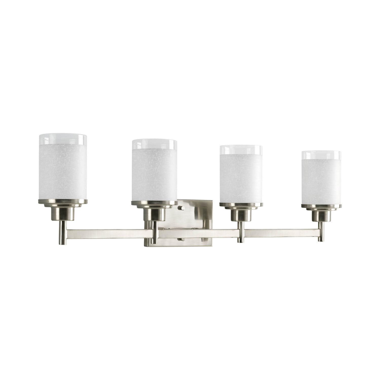 Progress Lighting Alexa Collection 4-Light Bath Fixture, Brushed Nickel, White Linen Glass Shade