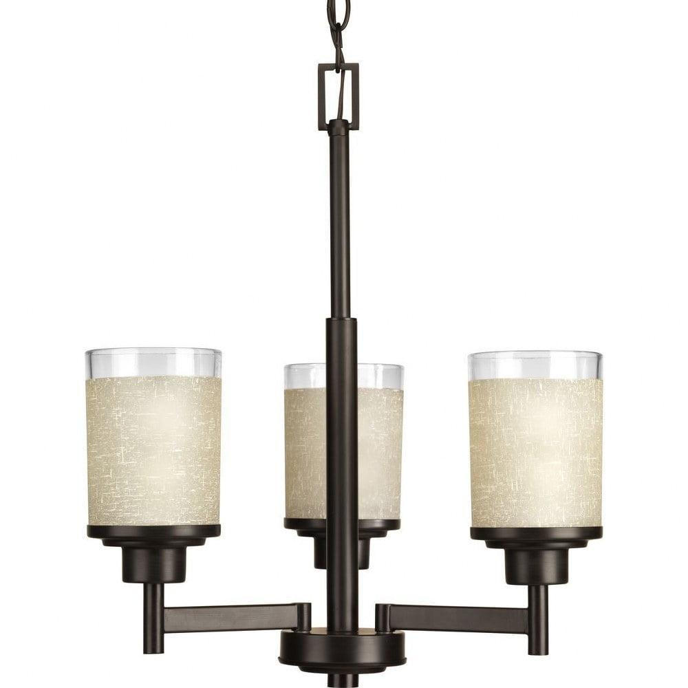 Progress Lighting Alexa Collection 3-Light Chandelier, Ceramic, Antique Bronze, Textured White Linen Glass