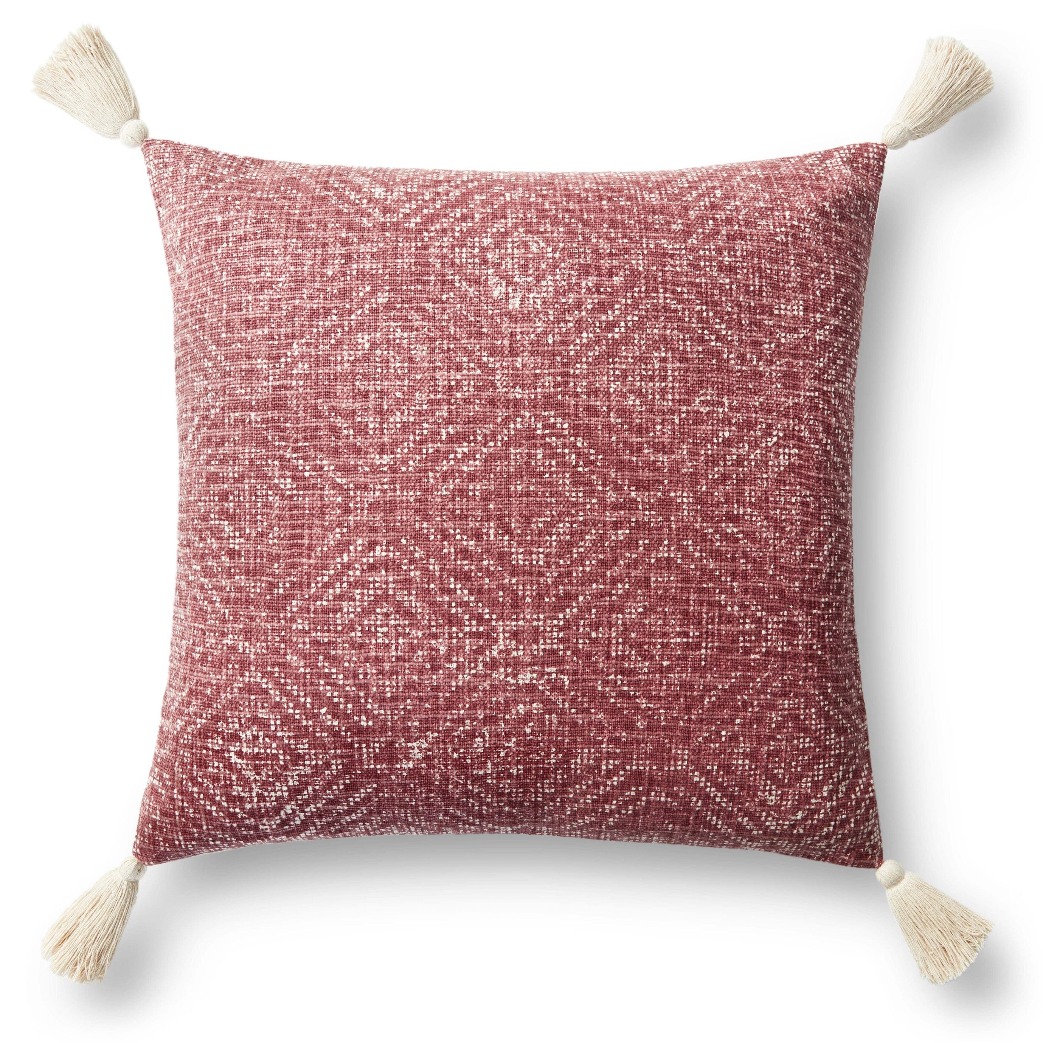 Red Cotton Tribal Diamond Tassel Lumbar Pillow 13" x 21"