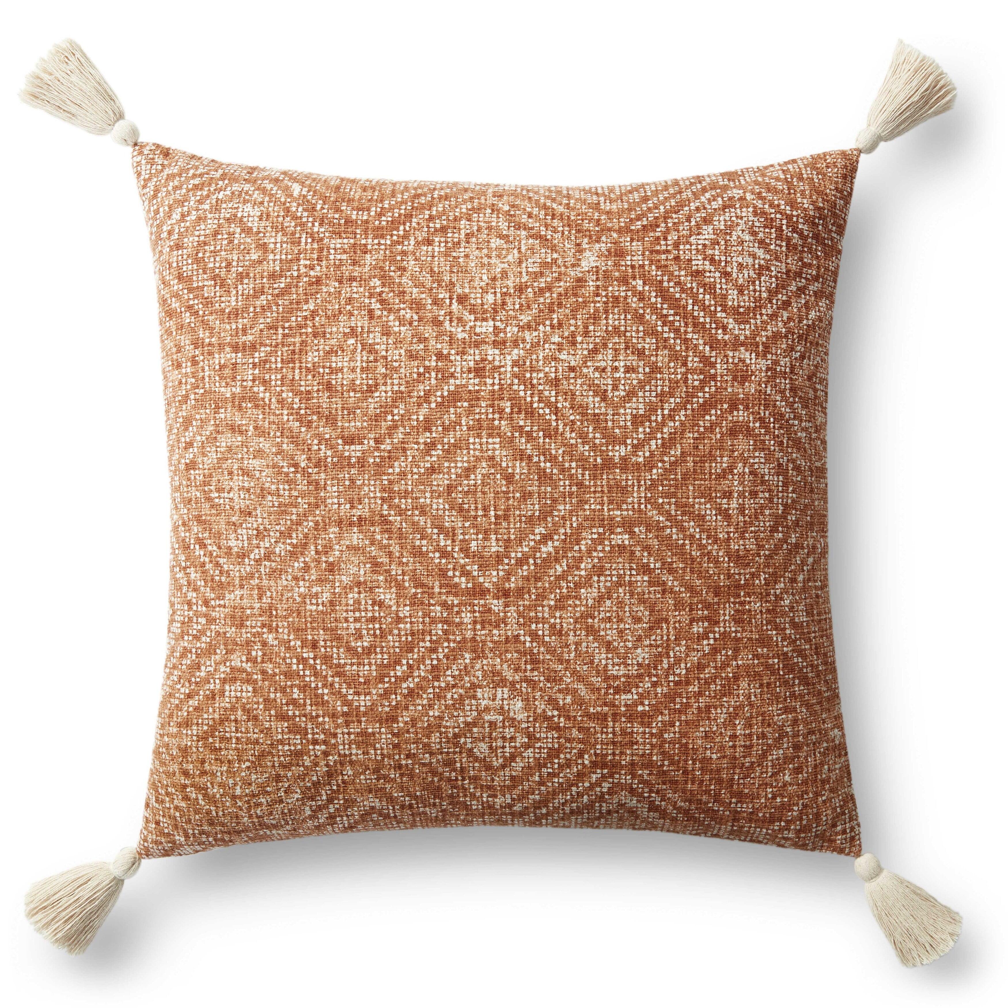 Alexander Home  Distressed Tribal Diamond Tassel Pillow 22" x 22" Cover w/Poly - Orange