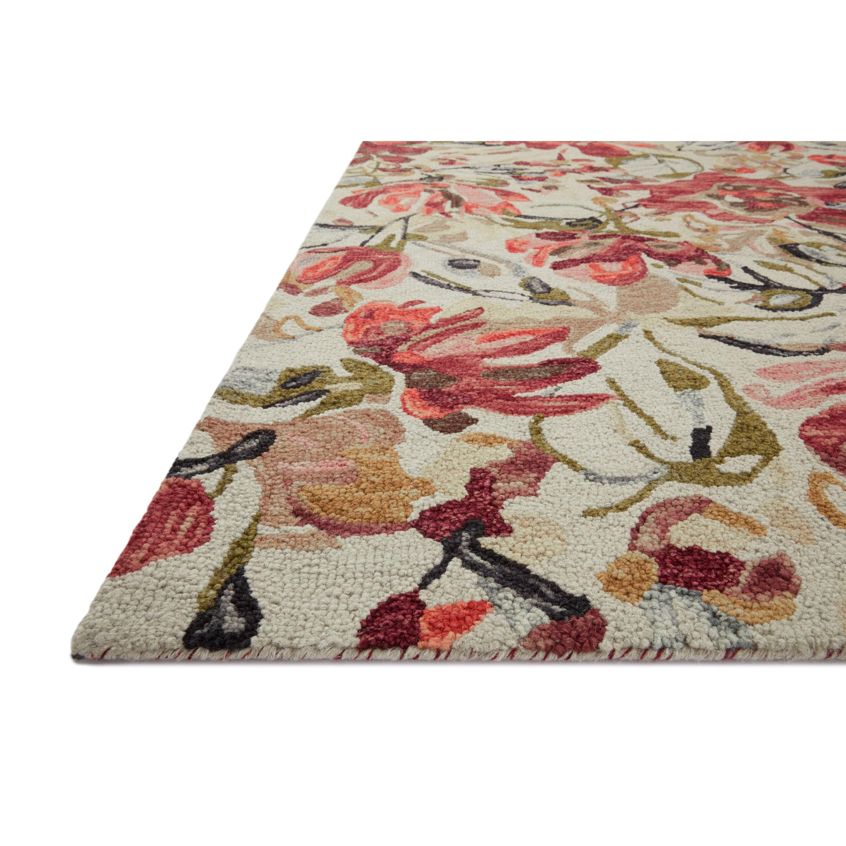 Ivory and Berry Floral Wool Area Rug, 2'-3" x 3'-9"