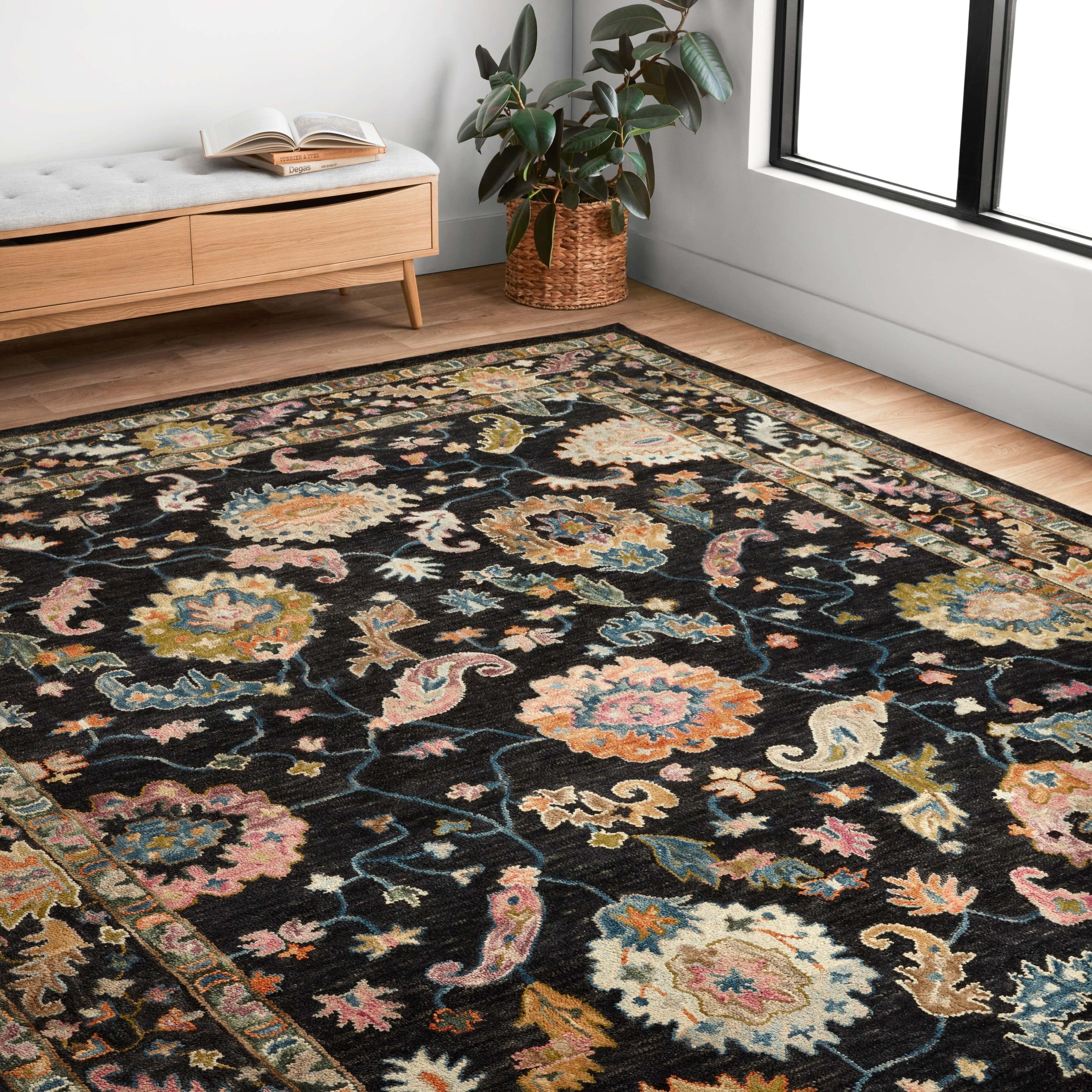 Alexander Home  Megan Floral Hand-Hooked 100% Wool Area Rug 2'-3" x 3'-9" - Black / Multi