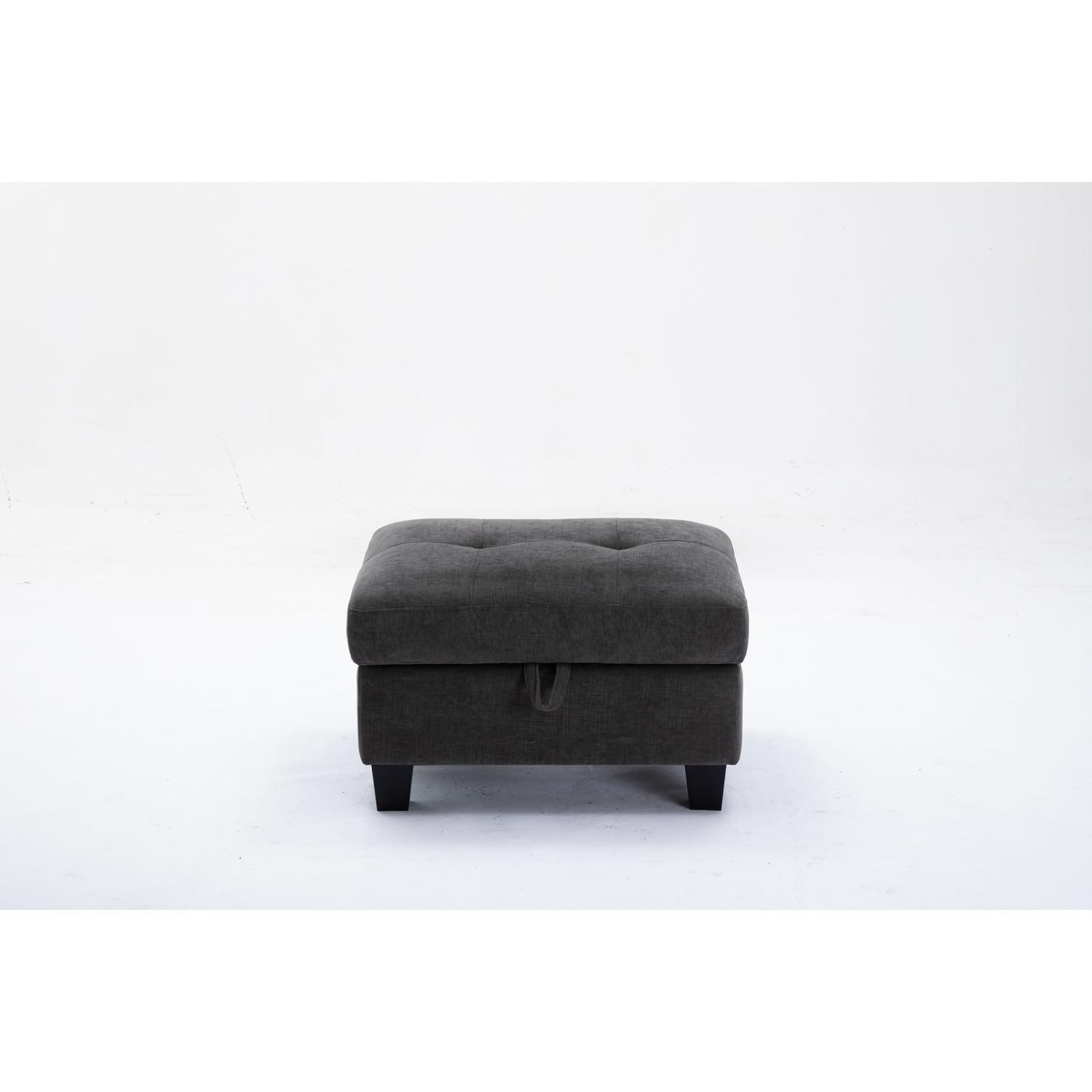 Alexent 1 pcs Sectional Sofa-Dark Gray Soft Fabric-Ottomen-Color:Dark Gray Sofa