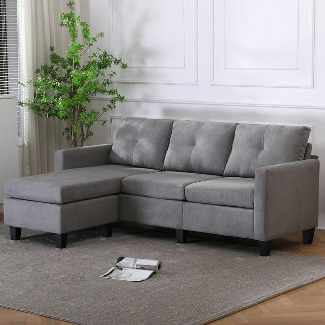 Alexent 75" Modern Fabric Sofa and Chaise Convertible to Ottoman in Gray