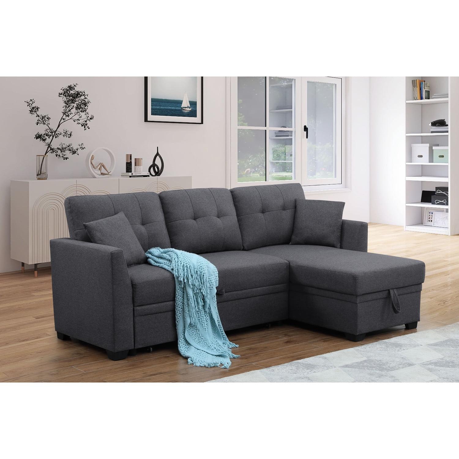 Alexent 81.5 in Dark Gray Sleeper Sofa with Chaise Storage and Pulling Out Bed